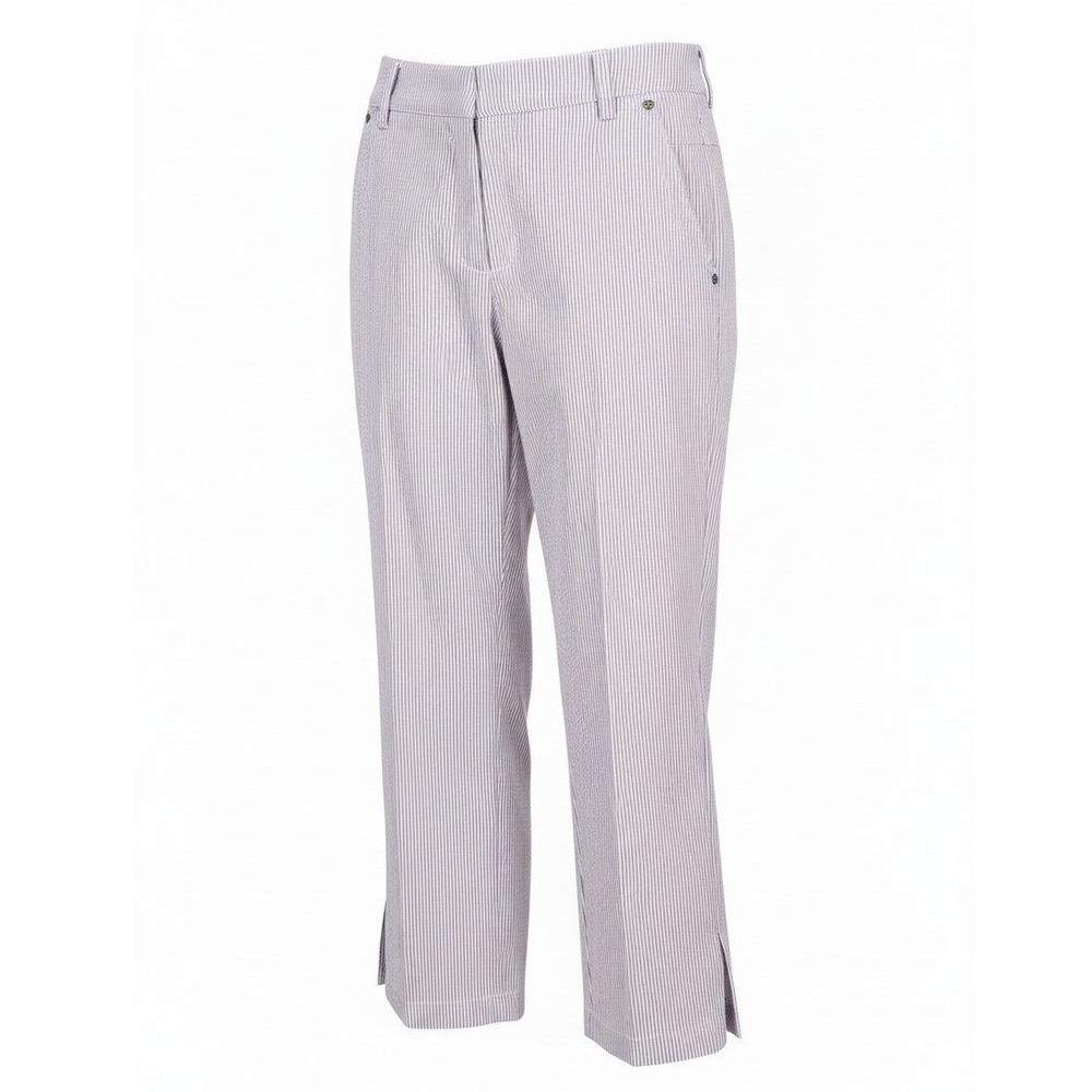 GUNEX Seersucker Stripe Pants Women 12 Purple Crop Straight Italy Made Coastal